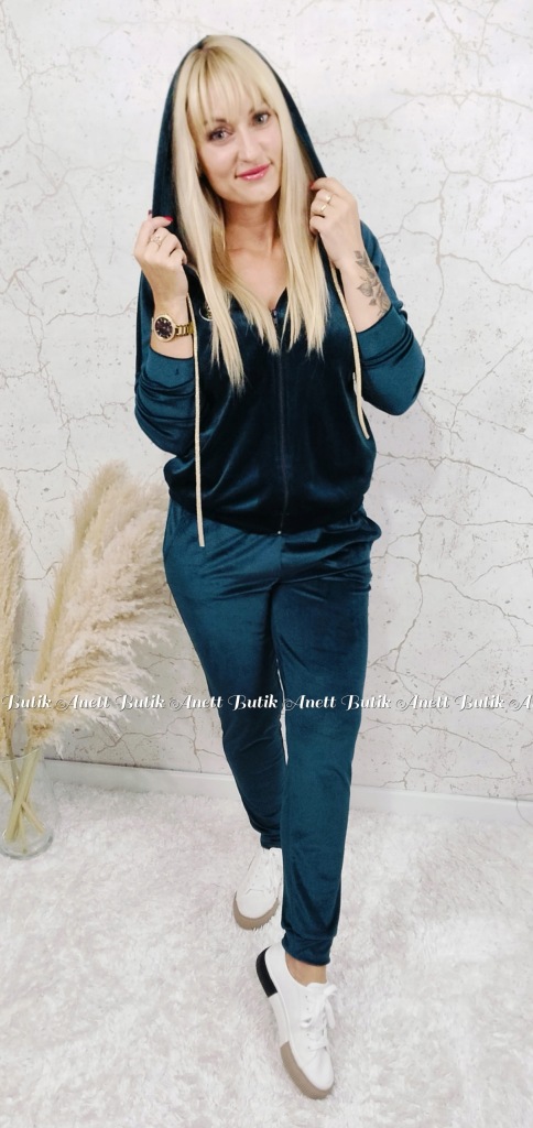 DRES damski welurowy komplet sportowy z rozpinaną bluzą z kapturem S