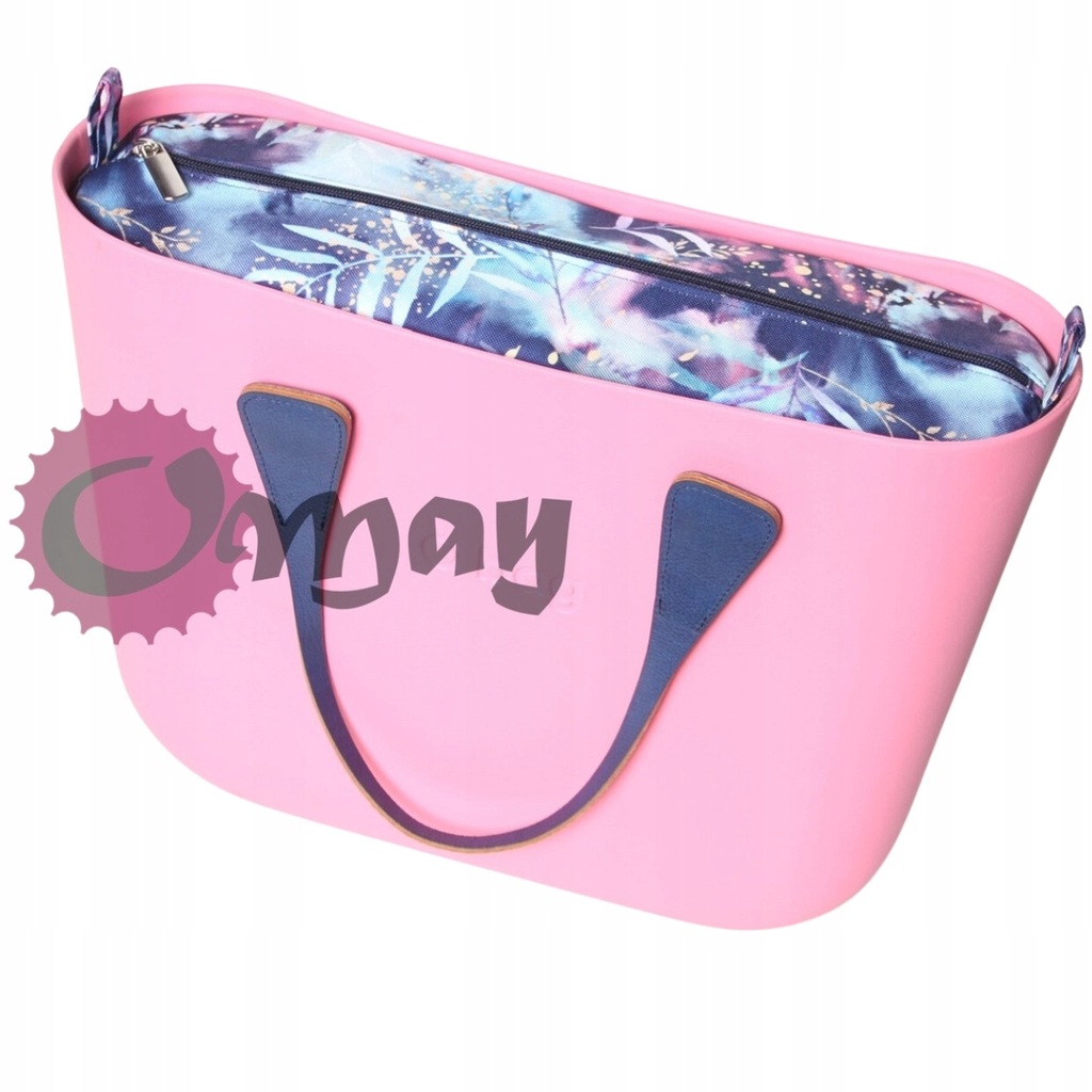 Granatowy organizer do OBAG MINI kwiaty róż turkus 2 kieszenie wkład OMAY