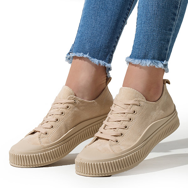♡Vaneeeee♡ Ażurowe Trampki Sneakersy Na Platformie Beżowe Tanvi