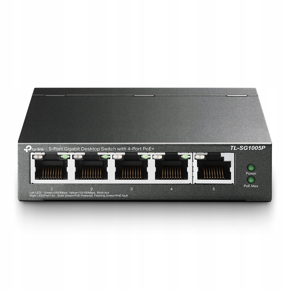 Switch TP-LINK TL-SG1005P 4x PoE+ GIGABIT 65W metal monitoring DVR kamery