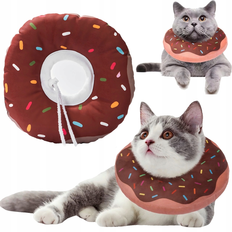 MIĘKKI PLUSZOWY KOŁNIERZ POOPERACYJNY PO ZABIEGU DLA KOTA I PSA DONUT BUN M