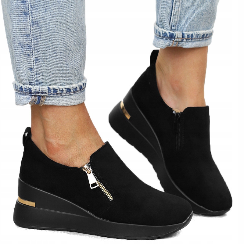 Czarne sneakersy na koturnie półbuty ZS978-1 r.41