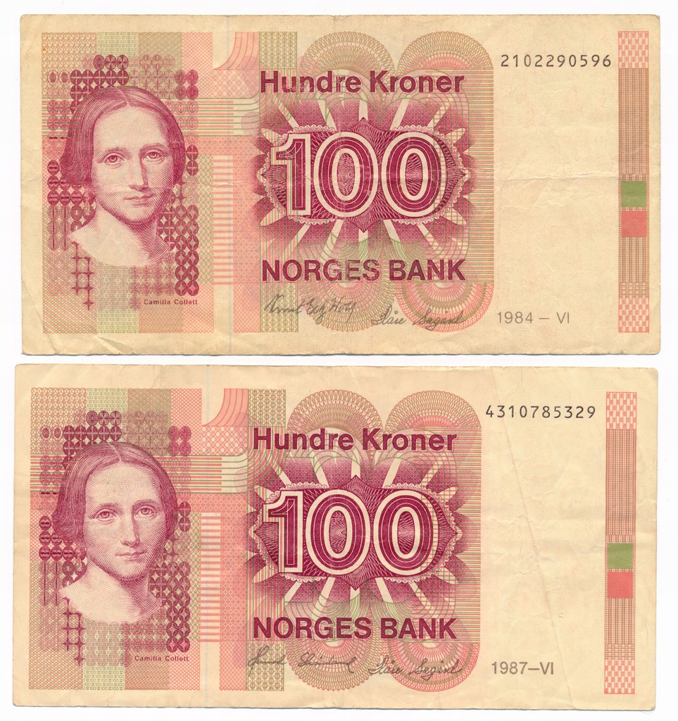 Norwegia, 100 koron 1984, 1987, Zestaw 2 sztuki