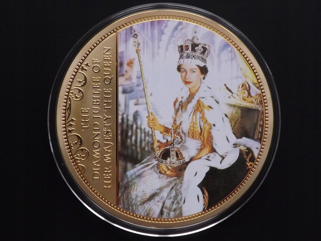 Śliczny Medal Gigant , Diamentowy Jubileusz Królowej Elżbiety II , 70 mm