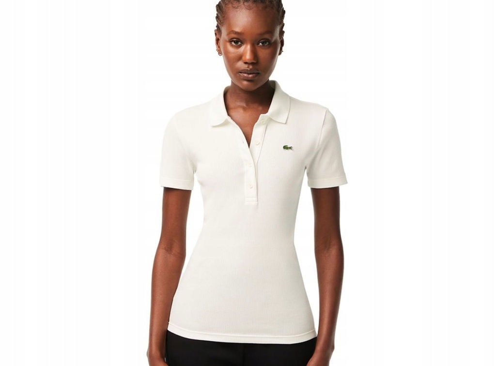 LACOSTE T-SHIRT BLUZKA POLO BIAŁA S 36