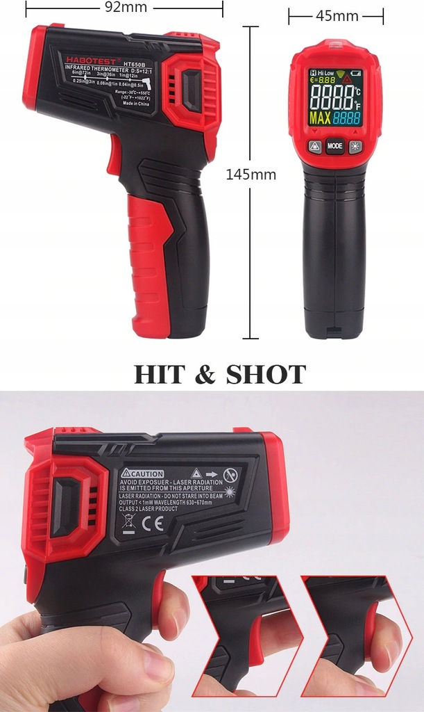 TERMOMETR LASEROWY BEZDOTYKOWY HABOTEST HT650B