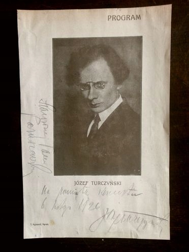 Józef Turczyński pianista, autograf dedykacja 1926