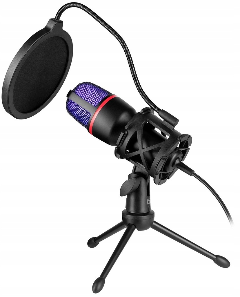 MIKROFON DO STREAMINGU USB RGB STATYW FILTR PC DOOKOLNY