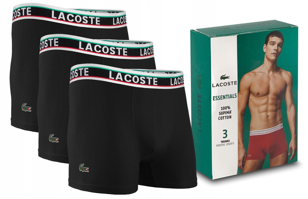 LACOSTE BOKSERKI MĘSKIE 3 PACK CZARNE r. L