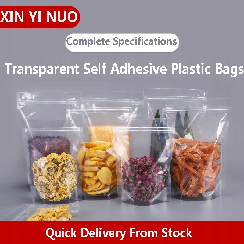 100pcs Transparent Resealable Stand Up Plastic Bag