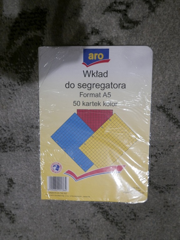 wkład do segregatora A5 50 kartek 3 kolory