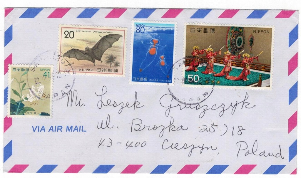 Japonia 1997 Koperta Znaczki nietoperz fauna morsk