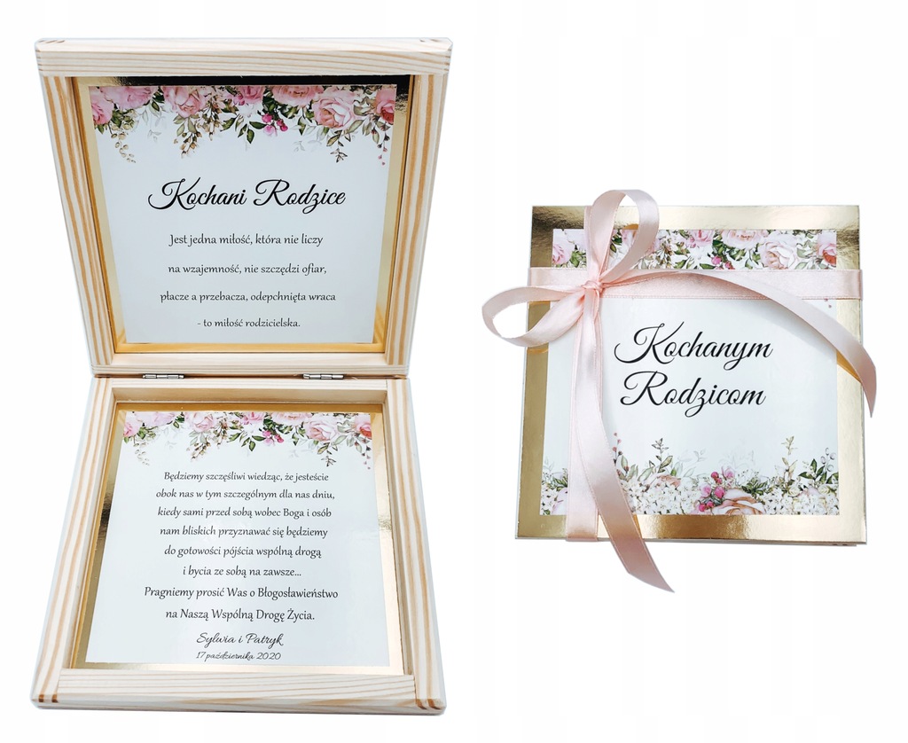 Prośba o błogosławieństwo dla Rodziców ZAPROSZENIE MAMY TATY GRAWER DREWNIE