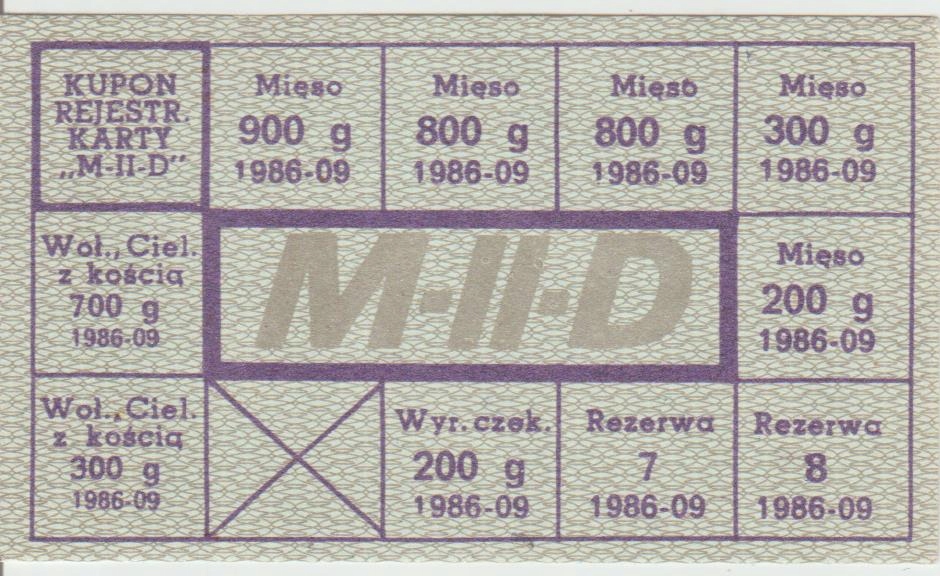 Kartka Żywnościowa MIID IX 86r Mięso