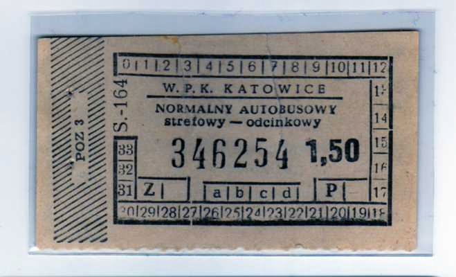 KATOWICE - Bilet autobusowy 1,50 zł ser. S - 164