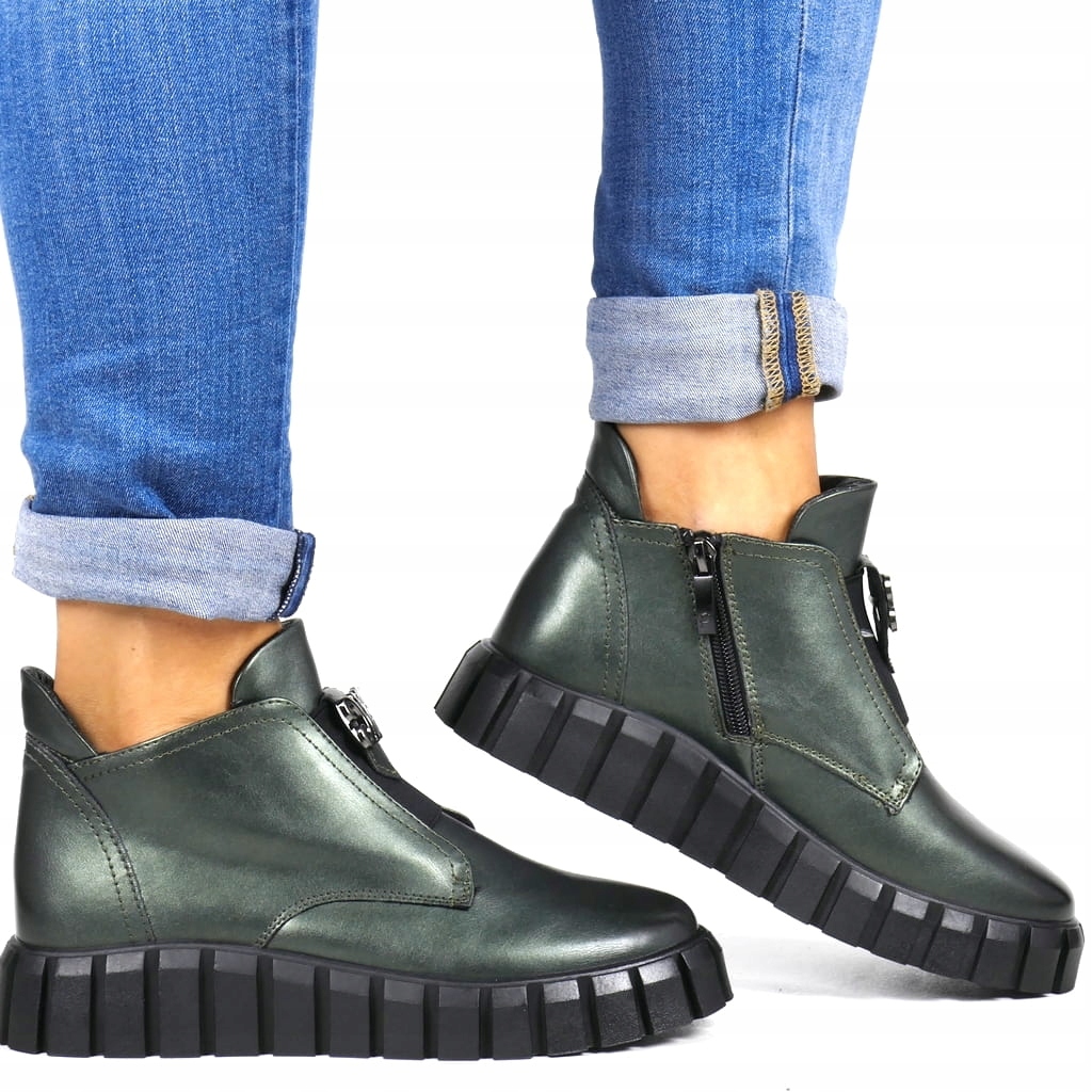 BUTY BOTKI NA PŁASKIEJ GRUBEJ PODESZWIE TRAPERZE ZIELONE HOT ZIELONE 37