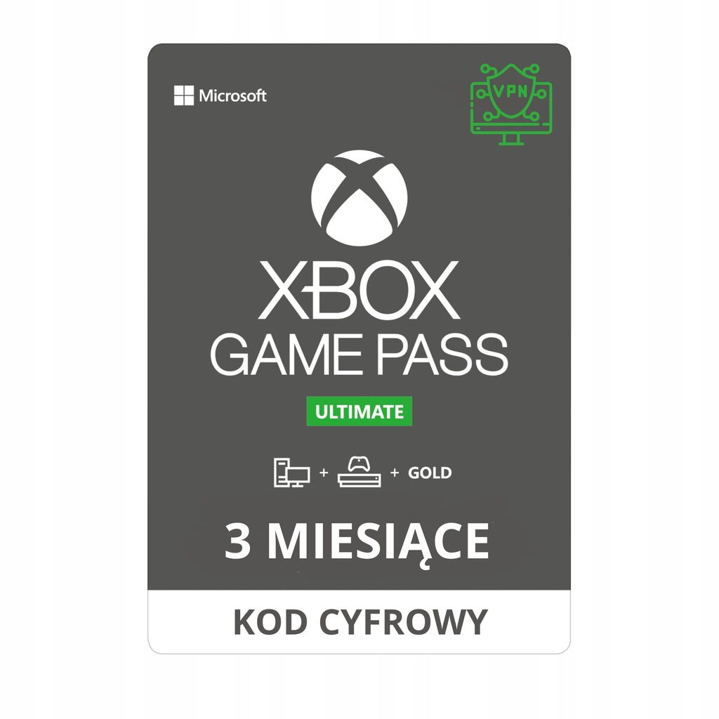 SUBSKRYPCJA XBOX GAME PASS ULTIMATE - 3 MIESIĄC - VPN + FILM INSTRUKTAZOWY