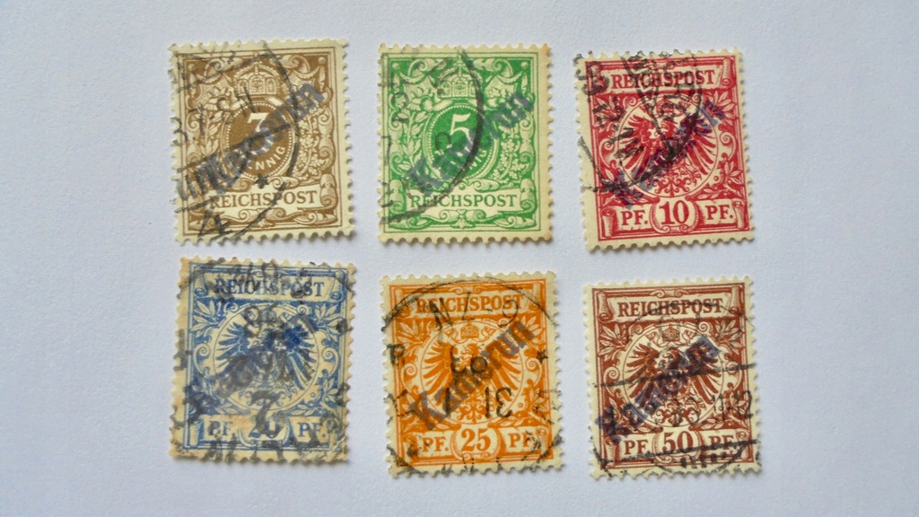 1897 DR-Kamerun Mi.1-6 kasowane znaczki, stan dobry, wartość 150,- Euro