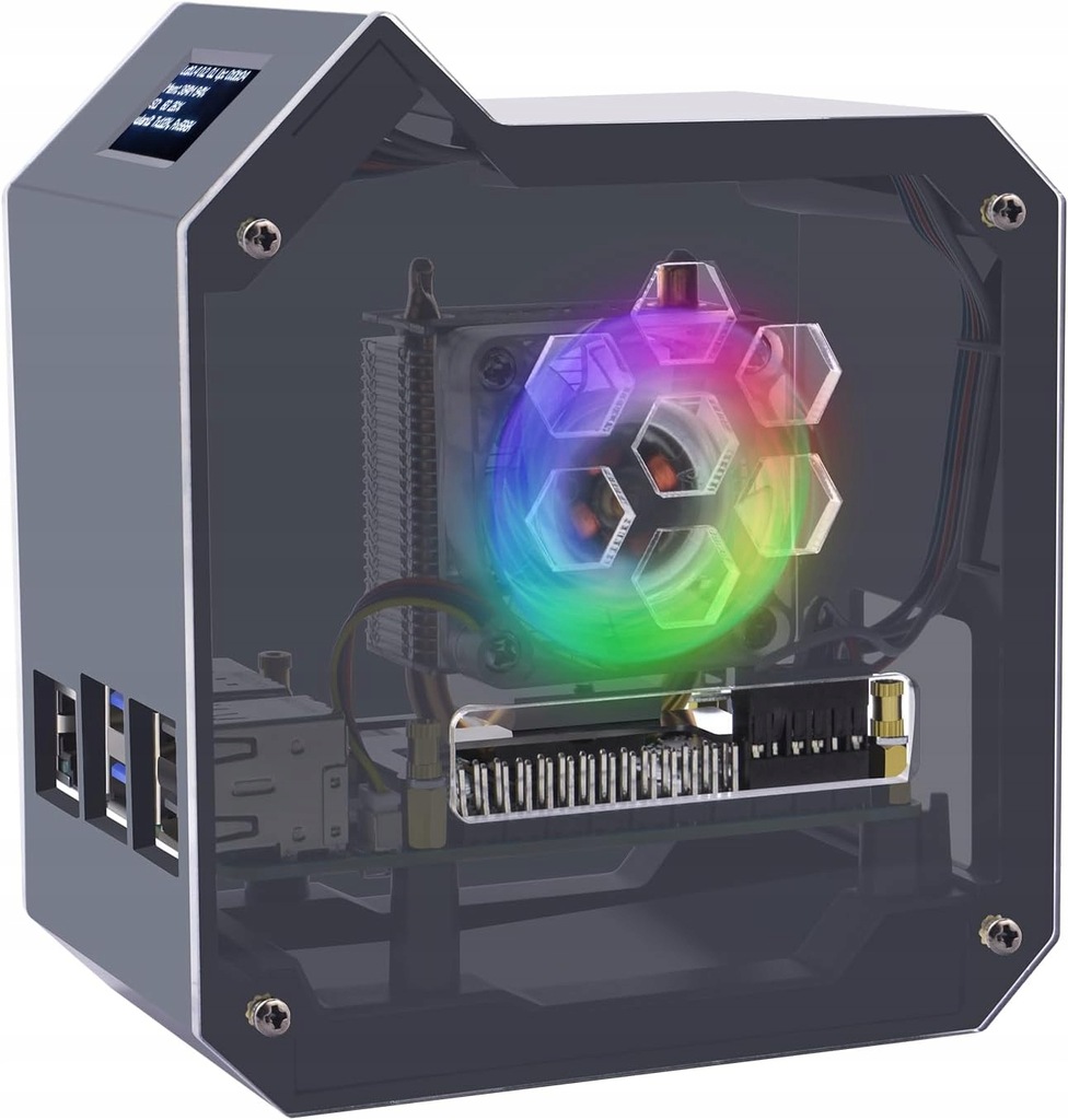 Obudowa Mini Tower dla Raspberry Pi 5 z chłodzeniem Ice Tower, ekranem OLED