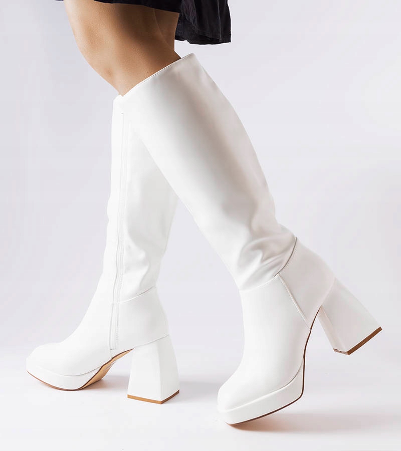 Białe kozaki na masywnym słupku 24693 37 - 14142146539 - oficjalne