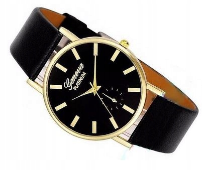 Zegarek Damski Złoty Skórzany Geneva Czarny