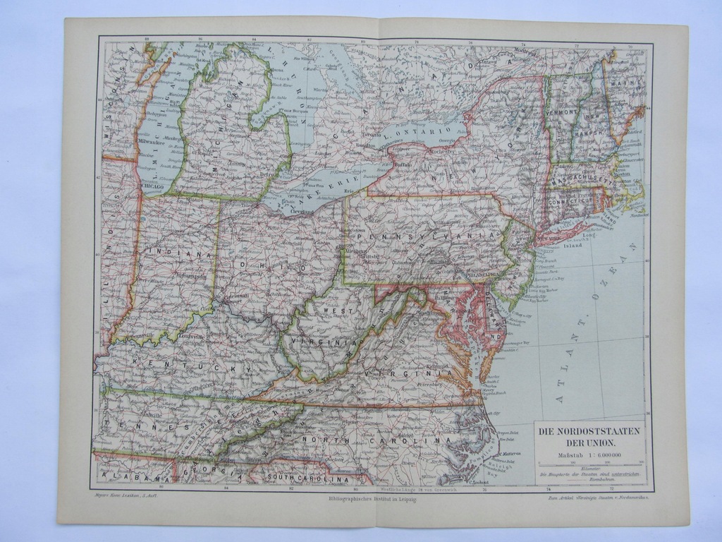 AMERYKA USA STANY PÓŁNOCNO-WSCHODNIE mapa 1897 r.