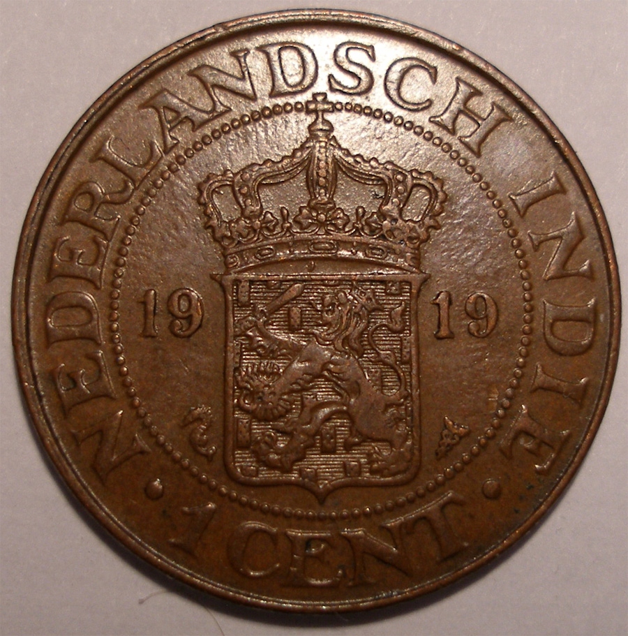 INDIE HOLENDERSKIE 1 cent 1919, RZADKI I PIĘKNY