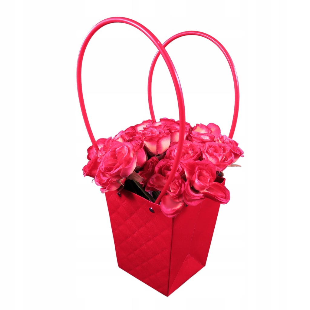Torebka kwiatowa prezentowa pikowana 37 cm czerwona na prezent ślub