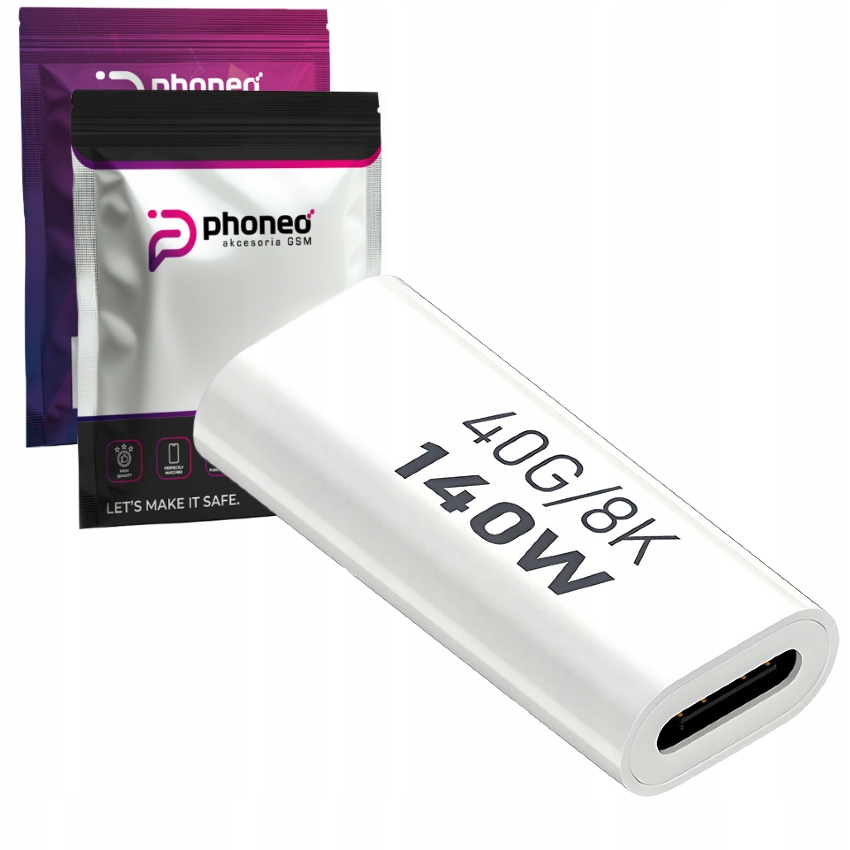 ADAPTER PRZEJŚCIÓWKA ŁĄCZNIK ŻEŃSKI USB-C DO USB-C 40GBPS 8K 140W BIAŁY W3