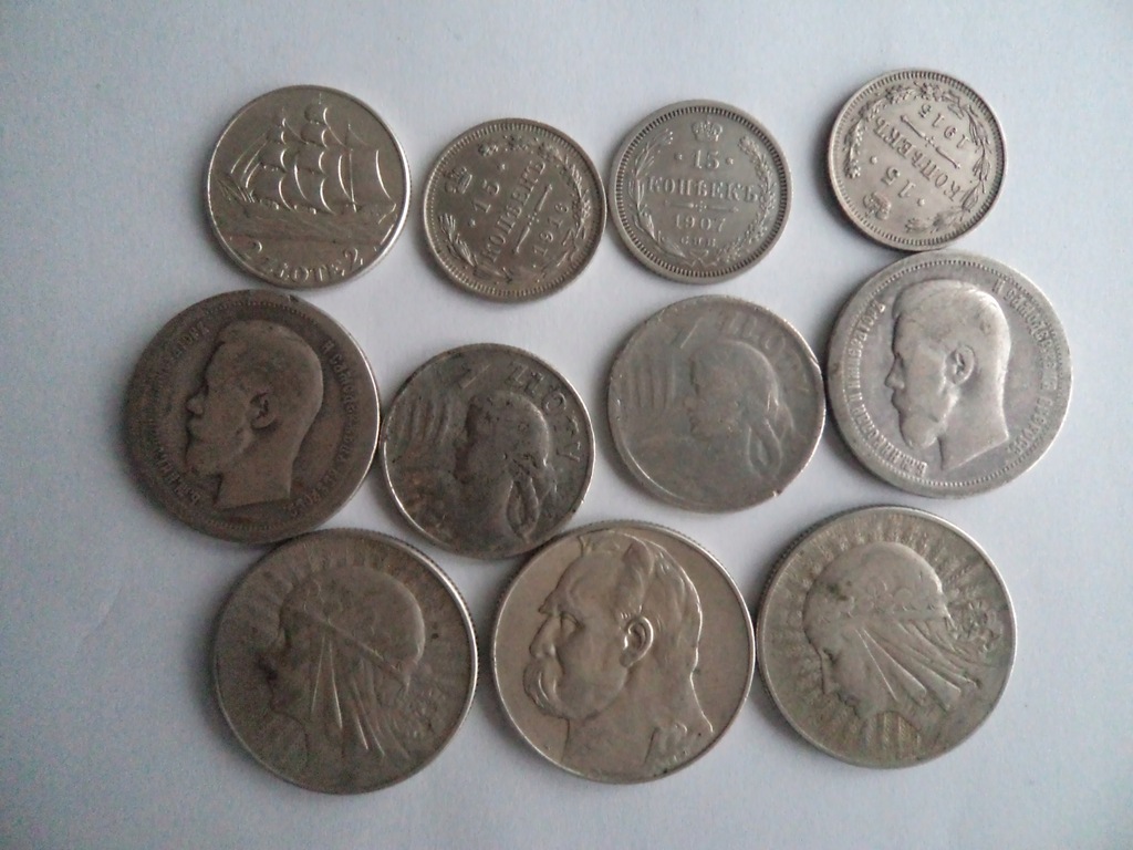 Monety srebrne Polski,Rosii + Banknoty