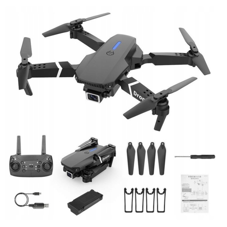 DRON E88 PRO 2x KAMERA 4K ZAWIS UNIKANIE PRZESZKÓD WIFI TORBA PILOT LED