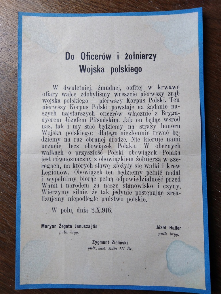 Pułkownicy Legionów do żołnierzy, 1916