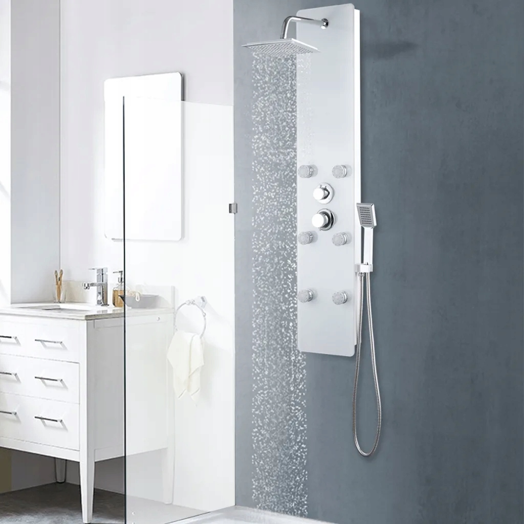 Panel prysznicowy, szkło, 25 x 44,6 x 130 cm, biał