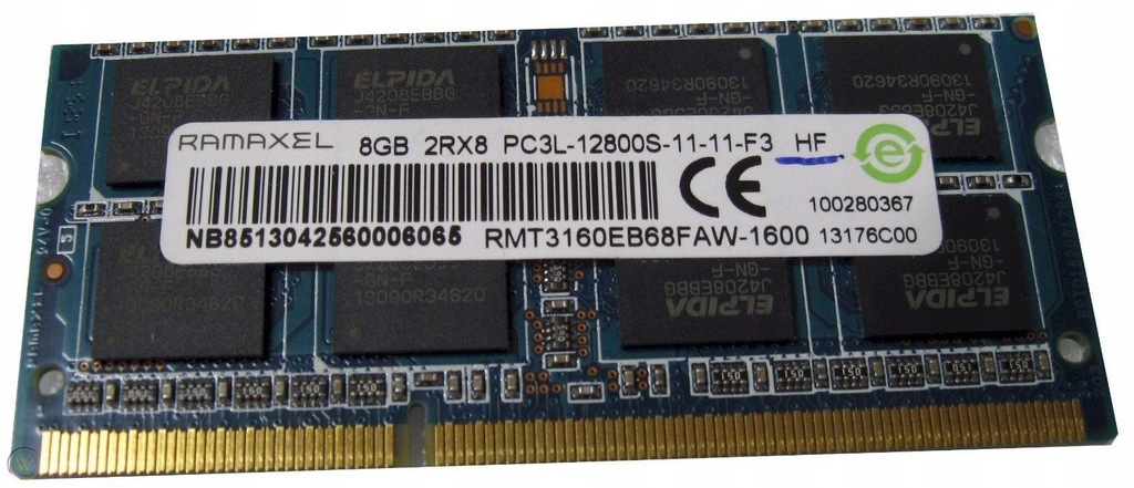 RAMAXEL 8GB DDR3 1600MHz RMT3170EB68F9W-1600