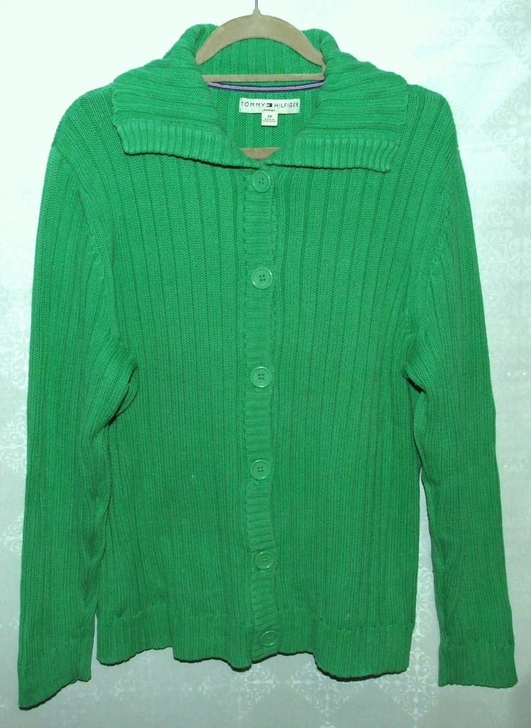 Tommy Hilfiger Sweter zielony bawełniany guziki 44