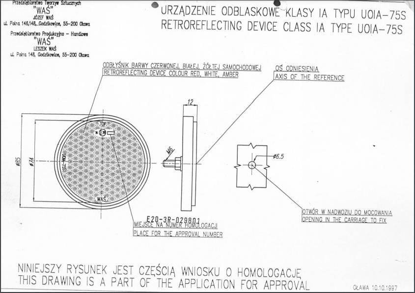 Odblask pomarańczowy ŚRUBA ŚR,8.5cm, A0159