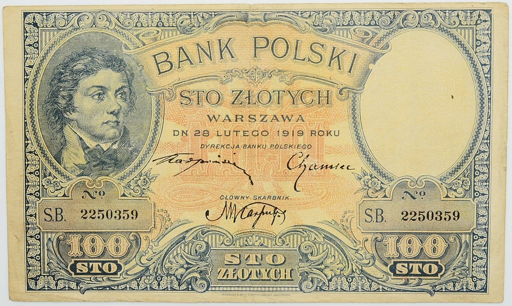 9.II RP, 100 Złotych 1919 S.B, M.53, St.3/3+