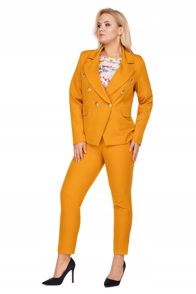 Klasyczny komplet żakiet i spodnie - Żółty 44