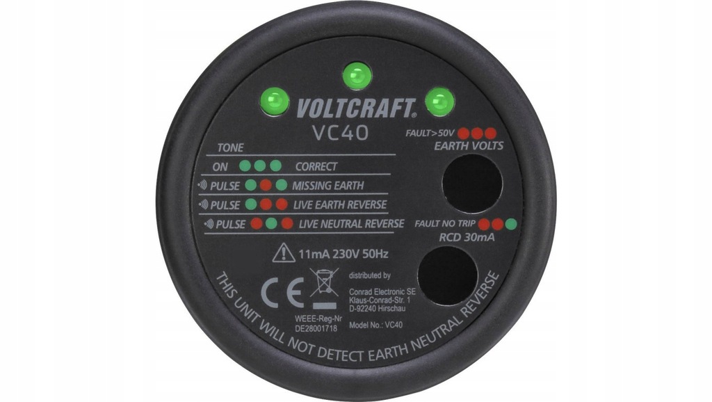 Tester gniazdek VOLTCRAFT VC40, CAT II 300 V 1509105