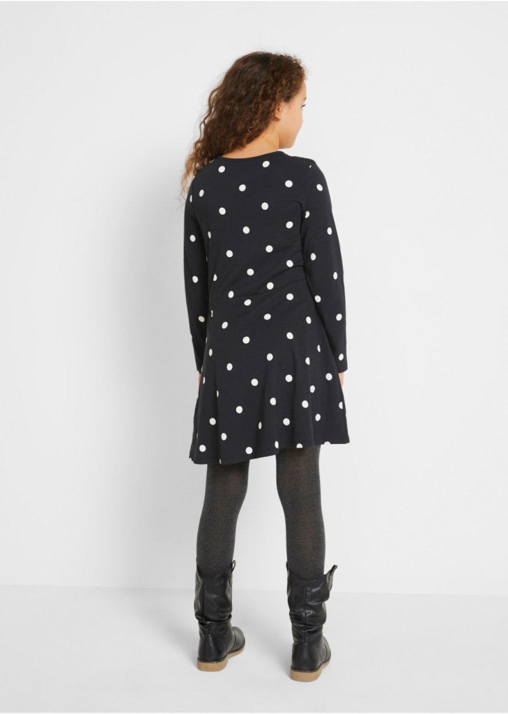 SUKIENKA CZARNA W KROPKI DZIECIĘCA Z DŁUGIM RĘKAWEM 3H5E11 Bonprix 164/170