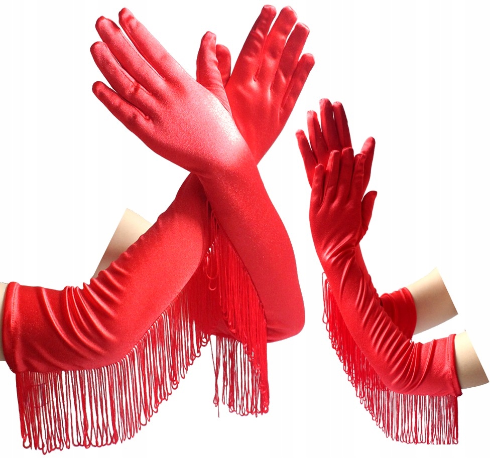 Elastyczne Rękawiczki satynowe lata 20 30 frędzle