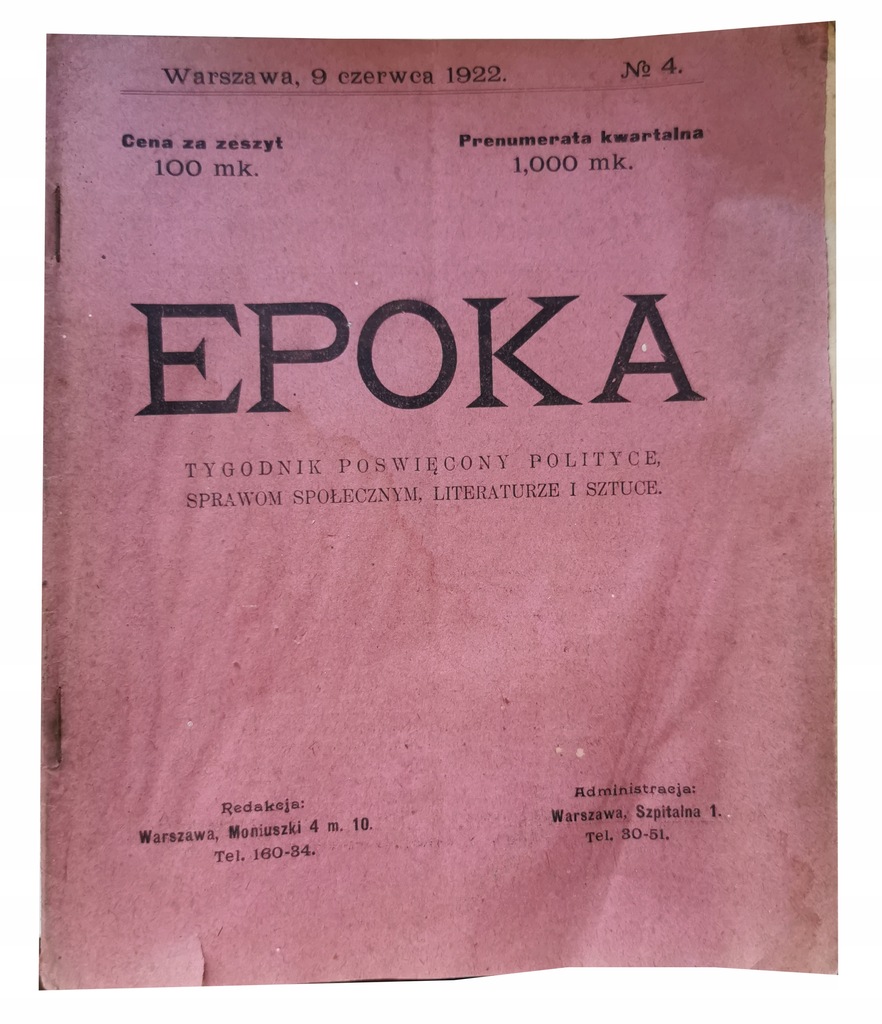 Epoka tygodnik nr. 4 / 1922