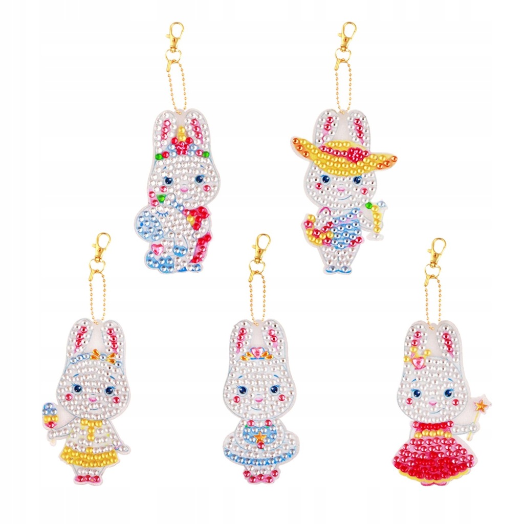 5 Pieces Keychains Ornaments DIY Easter Bunny A