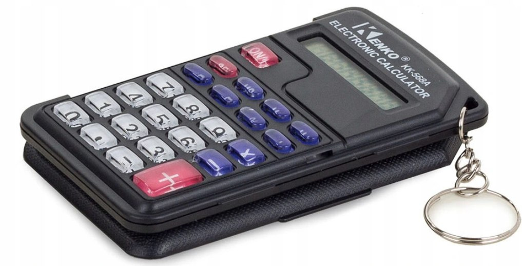 Kalkulator kieszonowy 8 cyfr brelok otwierana przykrywka zasilanie baterie