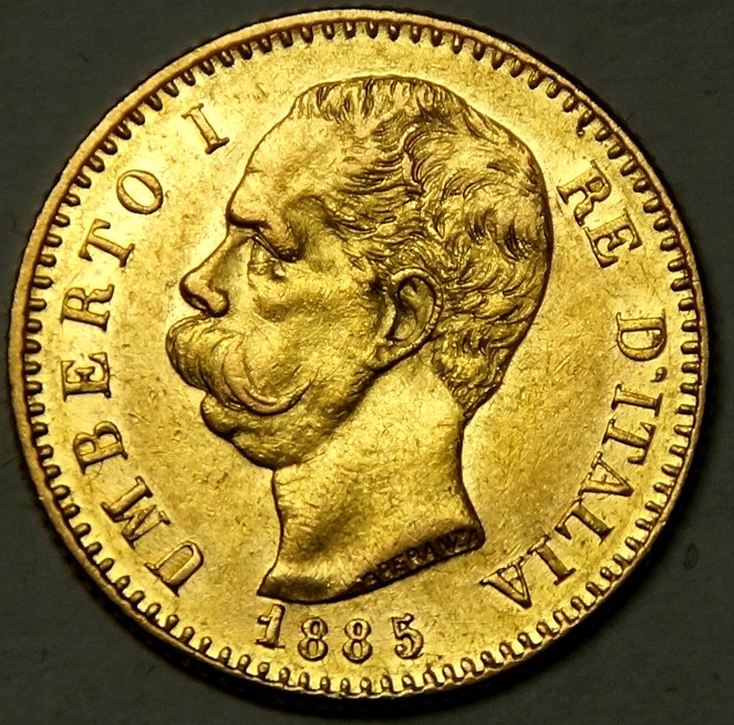 20 lirów 1885 Włochy - złoto - ładne
