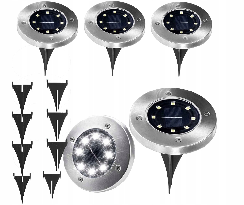 Lampa Ogrodowa Solarna LED Lampki Gruntowe 4x LED Dyski Czujnik Zmierzchu