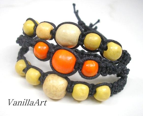 Bransoletka shamballa len drewno