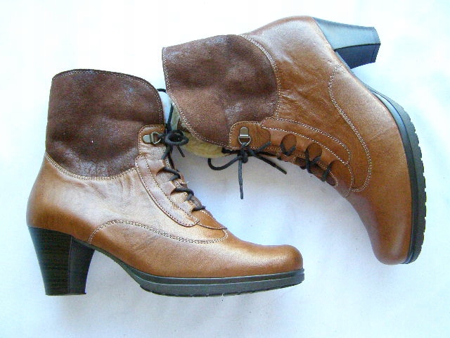 GABOR komfortowe brązowe skórzane ocieplane botki ROZ.41 JAK NOWE