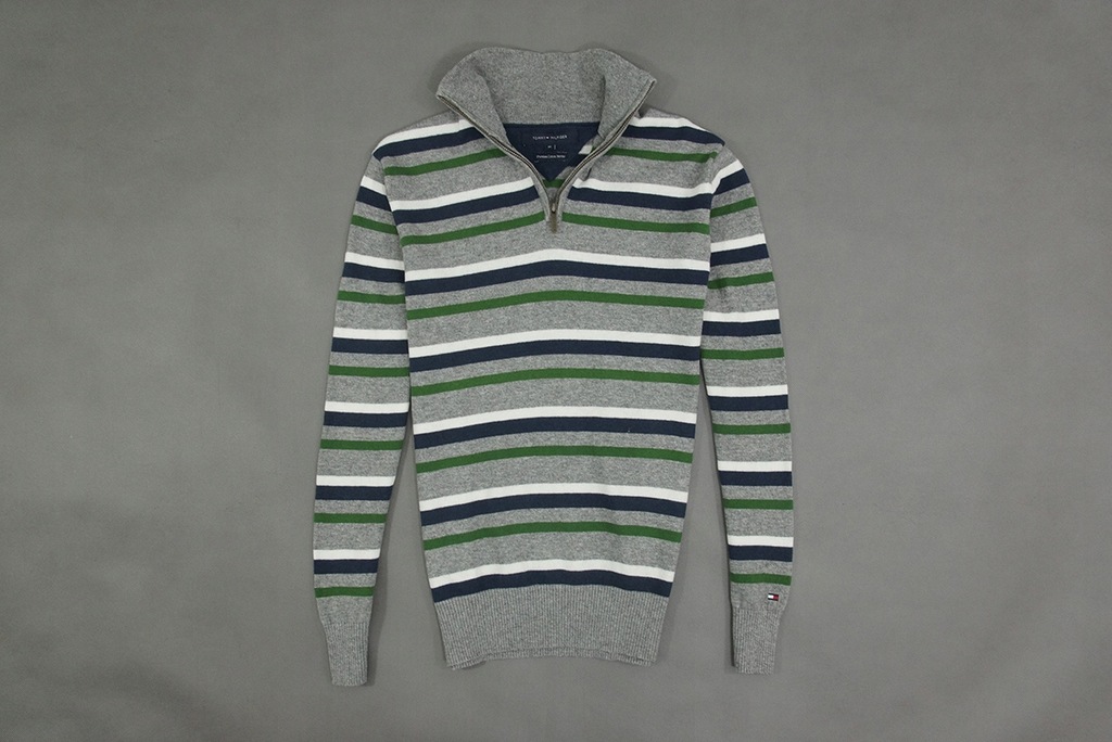 TOMMY HILFIGER - SWETER W PASKI Z WEŁNĄ MERINO - M