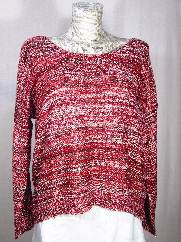 Sweter melanż ze złotą nitką, czerwony S/M